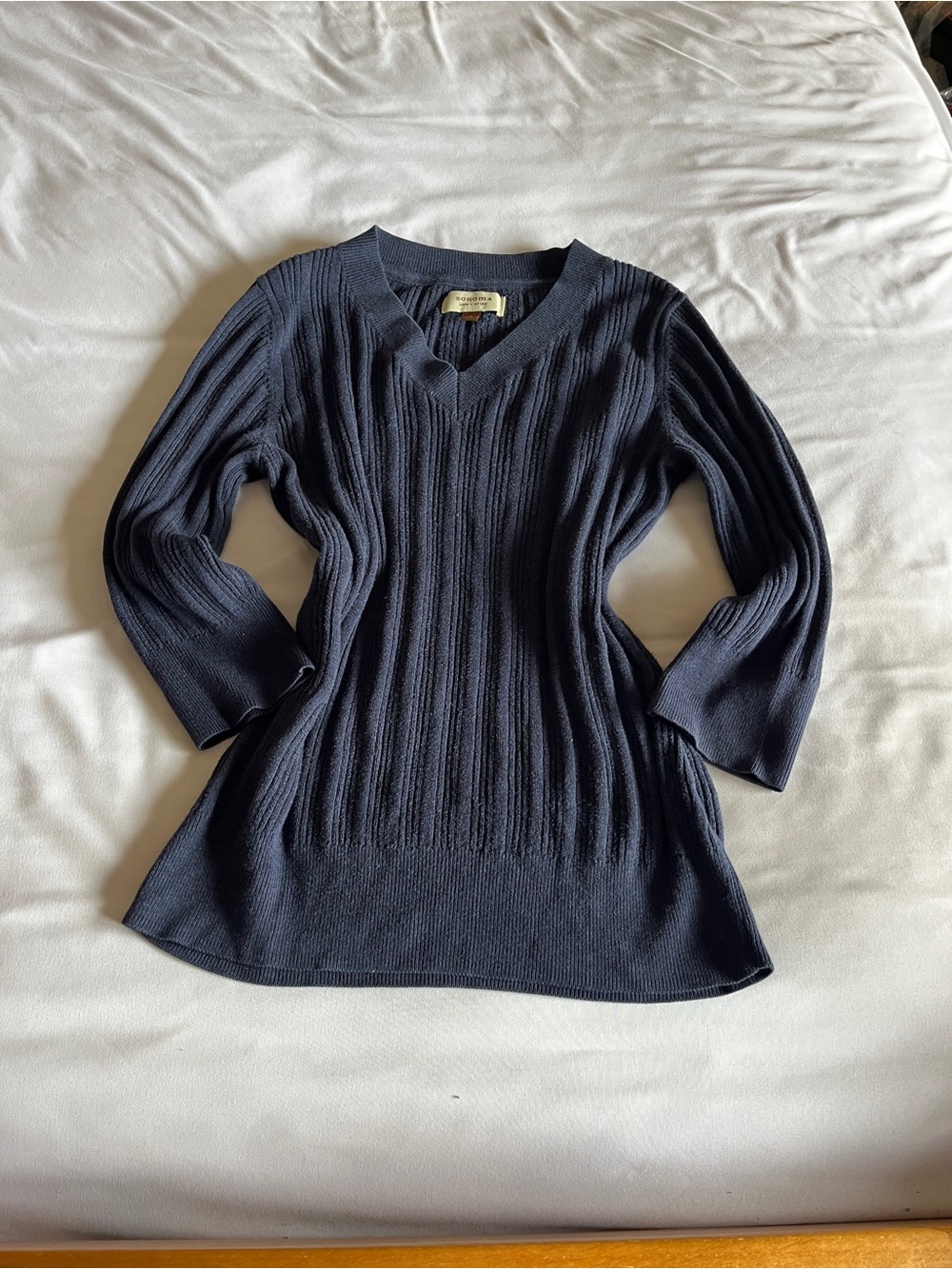 Sonoma Navy Ribbed V-Neck Sweater
